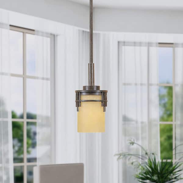 Mission Ridge 60-Watt 1-Light Warm mahogany Mission Pendant Light with Goldenrod Glass Shade and No Bulbs Included