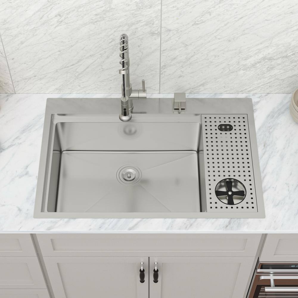 33 Inch Brushed Stainless Steel Drop-In Workstation Sink