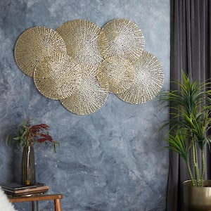 49 in. x  31 in. Metal Gold Plate Wall Decor with Perforated Design