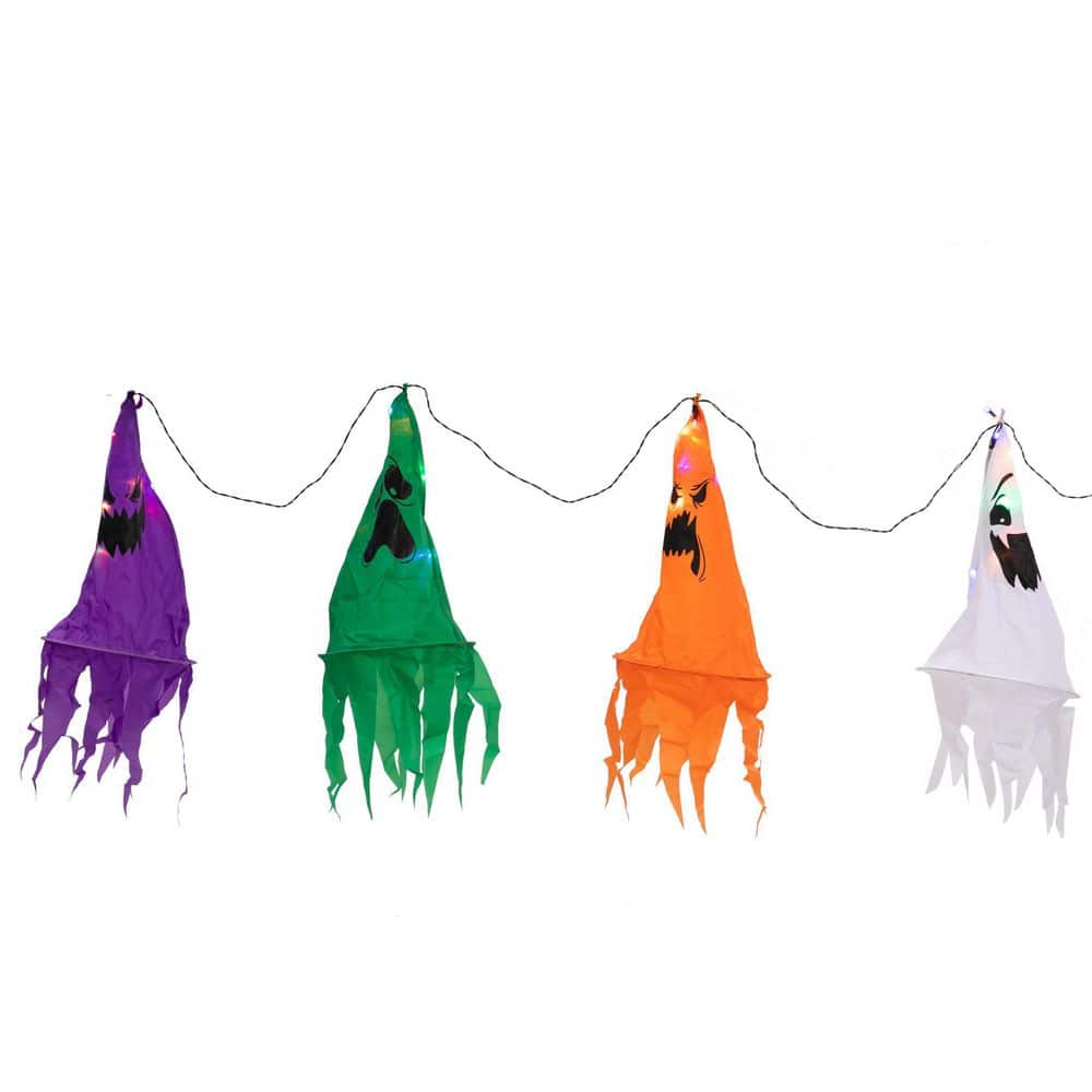 JOYIN 23.6 in. Tall Multicolored Polyester 12Pieces Ghost Hat String Lights, Halloween Lights