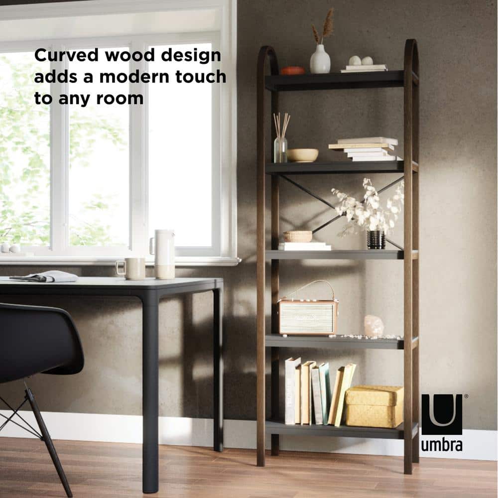 Bellwood Dark Brown Wood 5-Tier Over-the-Toilet Bookshelf