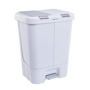 11 Gal. White Dual Plastic Trash and Recycling Bin with Slow Close Lid