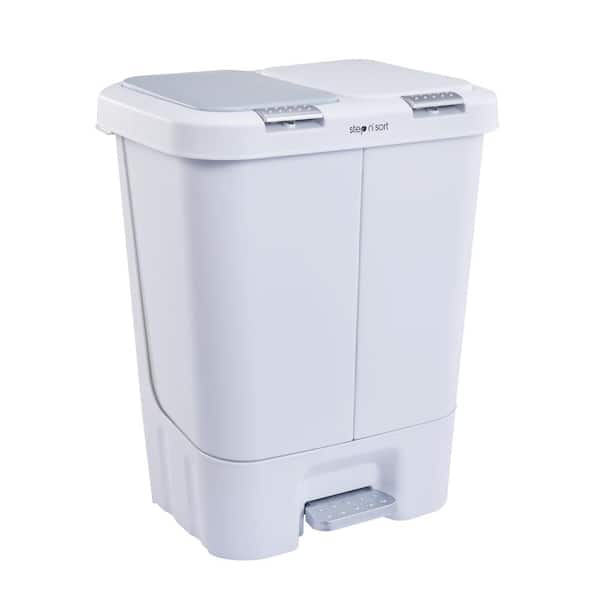 11 Gal. Plastic Trash and Recycling Bin (White) with Slow Close-Pop-Up Lid and 30 Custom Liners