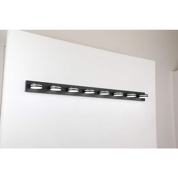 63 in. 8-Light Black LED Bathroom Vanity-Light with Dimmable 5500K and 270° Swivel Range Acrylic Lampshade