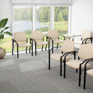 Antimicrobial Beige Vinyl, Heavy Duty Steel Frame Cushioned Guest Chair in Black Frame with Fixed Arms