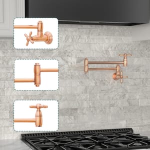 Pot Filler Faucet - Solid Brass Wall Mount Kitchen Faucets with Double Stretchable Joint Swing Arms, Copper - AK98288N1