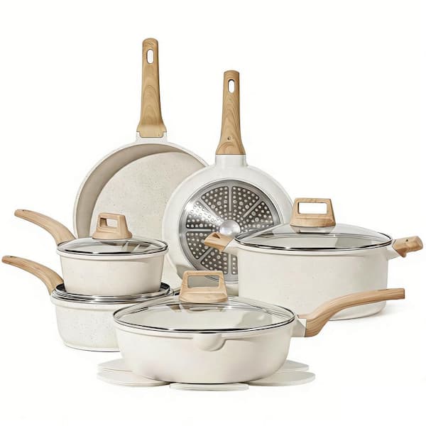 16-Piece Pots and Pans Set, Nonstick White Granite Cookware Set, Induction Cookware, Frying Pans & Saucepans