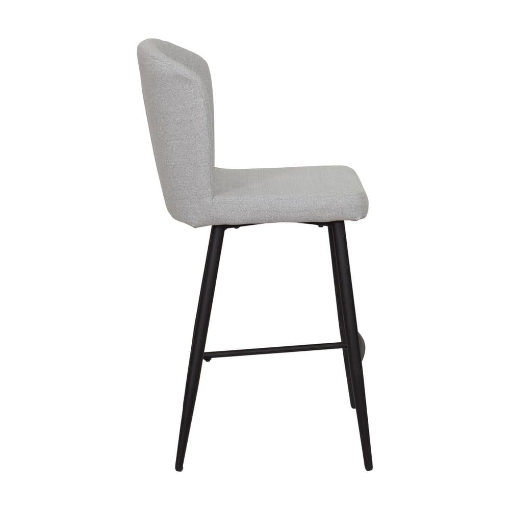 Jasper Light Gray Upholstered Channel Tufted Barstools with Metal Legs - Set of 2