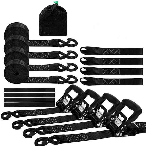 15 ft x 1.5 in Ratchet Tie Down Straps Heavy Duty S-Hook Motorcycle Tie Down Fastener 4-Pack