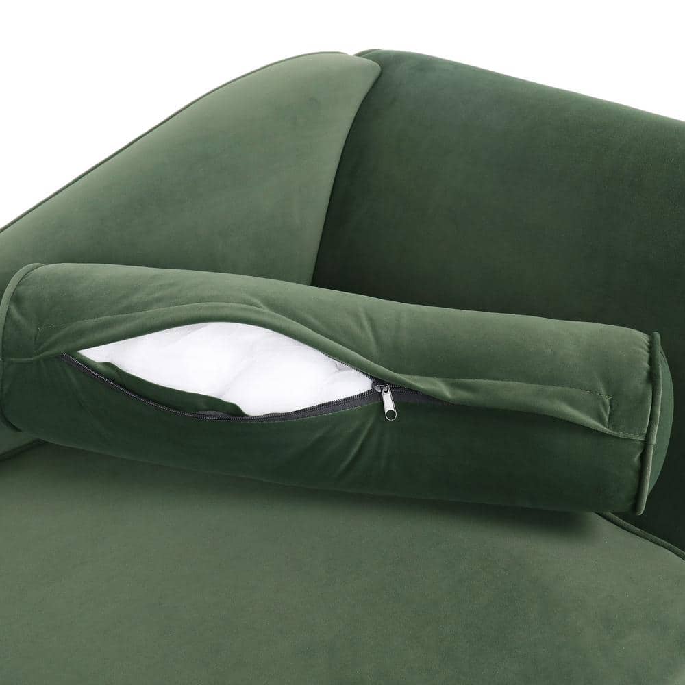 Sage Green Velvet Chaise Lounge with Dark Brown Birch Legs