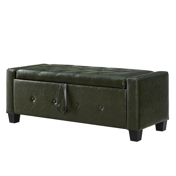 Veblen Modern Dark Green Upholstered Faux Leather Storage Ottoman Tufted Bench with Flip Top