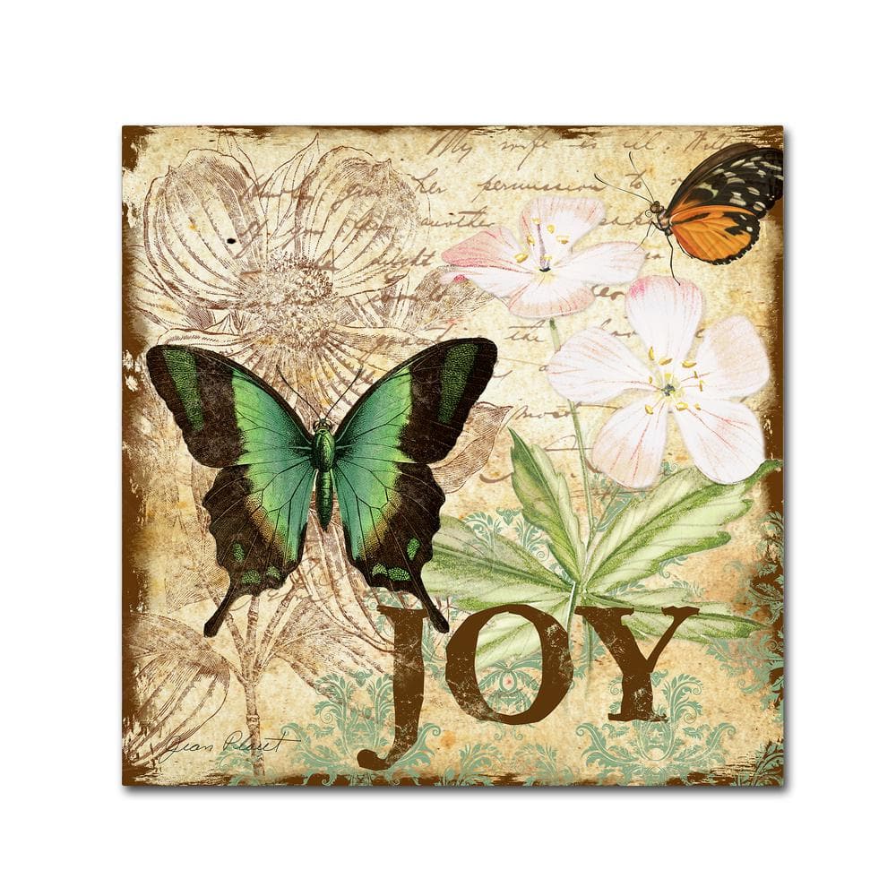 Jean Plout 'Butterflies 4' Green and Brown Canvas Art