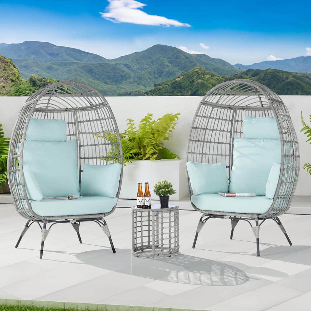 3-Piece Patio Wicker Egg Chair Outdoor Bistro Set with Side Table, with Tif