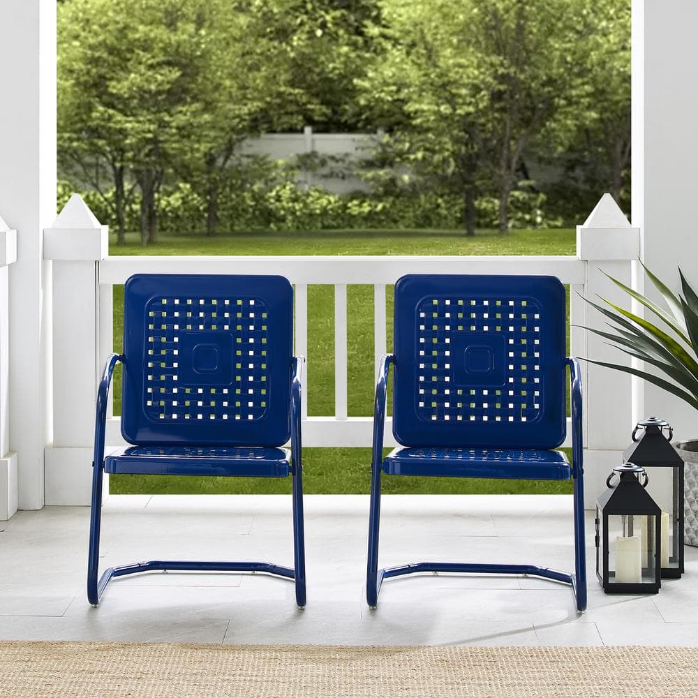 Vintage Navy Retro Metal Outdoor Chair Set with Basket Weave Design