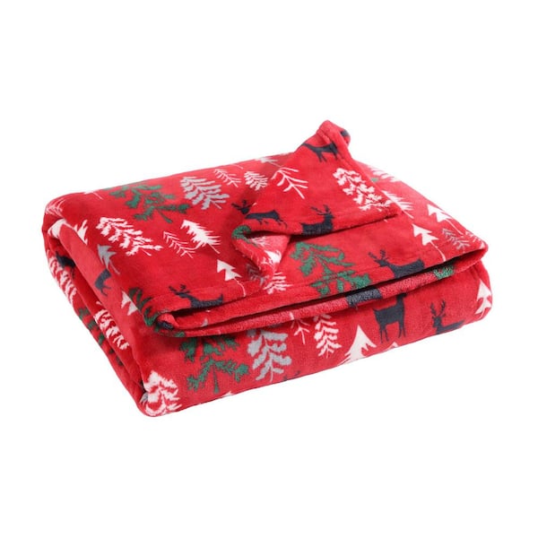 Eddie Bauer Deer Woods 60 in. x 50 in. Red Ultra Microfiber Throw Blanket