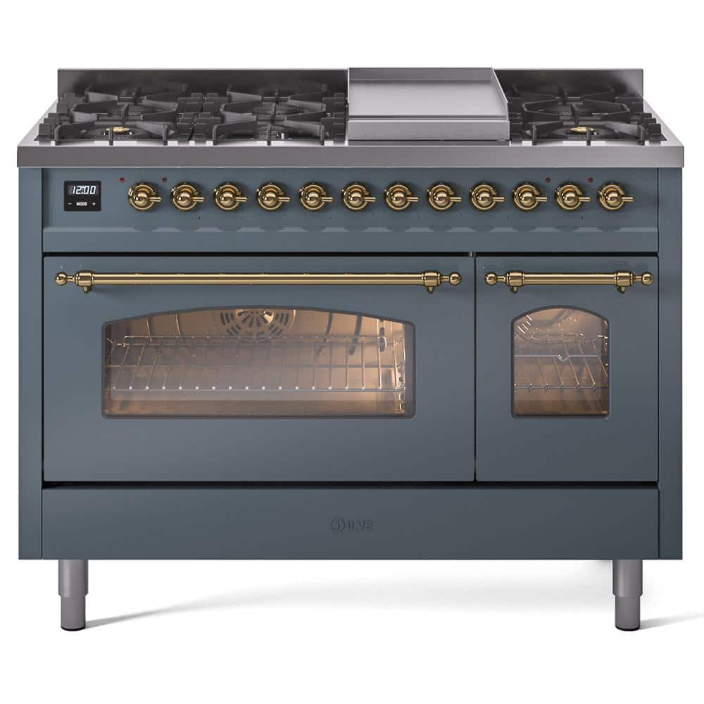 Nostalgie II 48 in. Dual Fuel Liquid Propane Range with 8-Burnerss, Griddle, Brass Trim in Blue Grey price history on PriceWatchPro