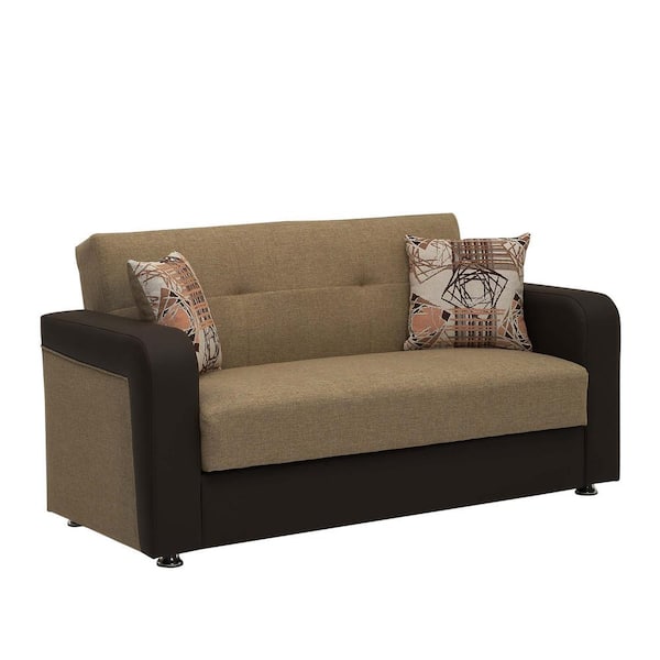 Ottomanson Opera Collection Convertible 67 in. Brown Leatherette 2-Seater Loveseat with Storage