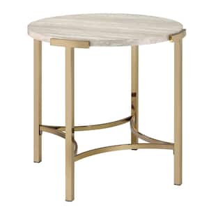 Loomic 24 in. Champagne and White Round Faux Marble End Table