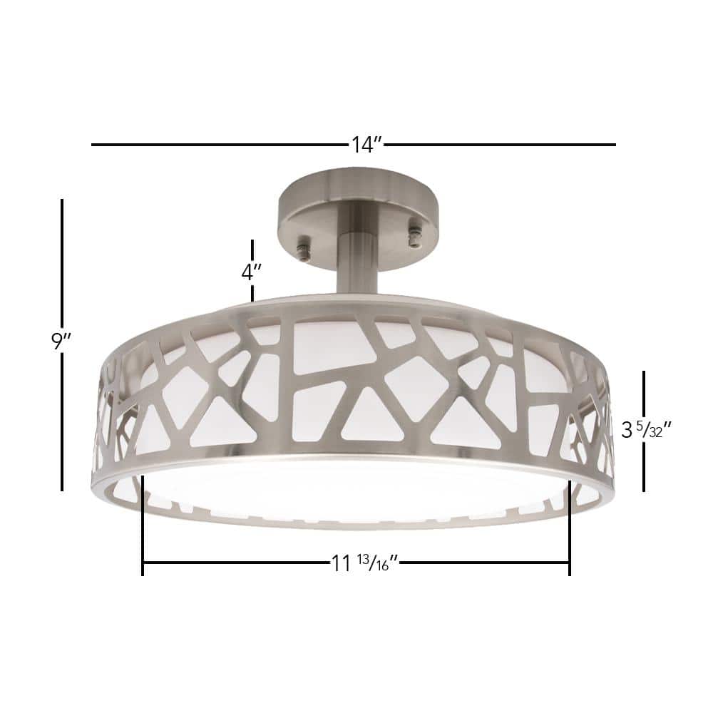 Satin Nickel 14" LED Semi-Flush Ceiling Light with Acrylic Drum
