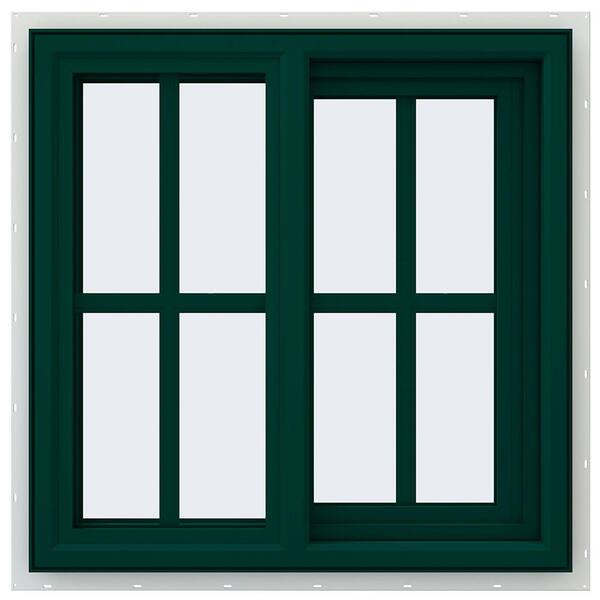 JELD-WEN 23.5 in. x 23.5 in. V-4500 Series Green Painted Vinyl Right-Handed Sliding Window with Colonial Grids/Grilles
