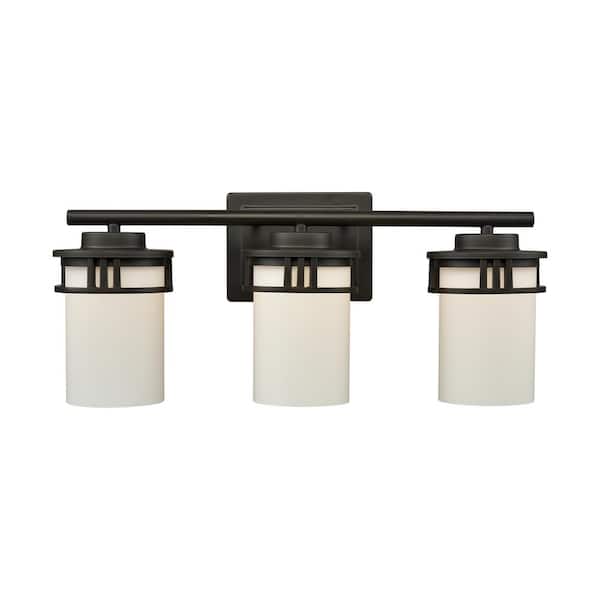 Thomas Lighting Ravendale 3-Light Oil Rubbed Bronze With Opal White Glass Bath Light