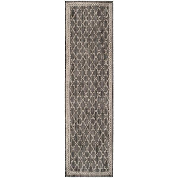 SAFAVIEH Courtyard Black/Beige 2 ft. x 8 ft. Border Indoor/Outdoor Patio  Runner Rug