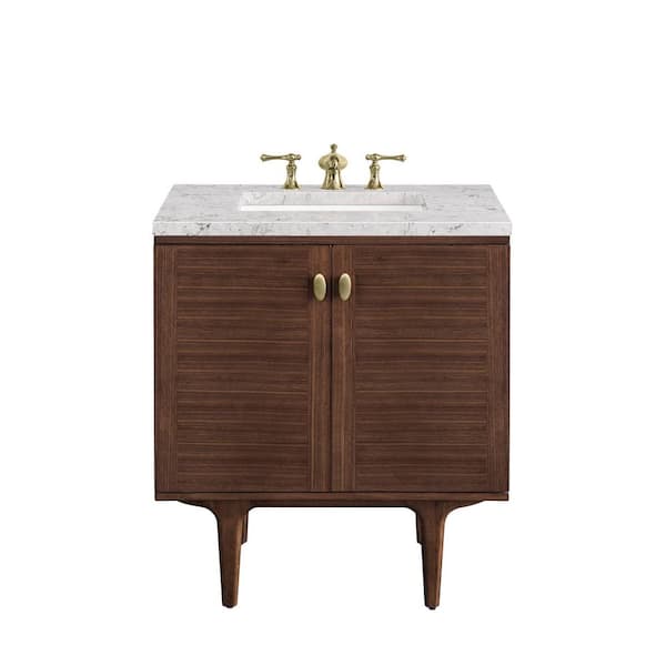 James Martin Vanities Amberly 30.0 in. W x 23.5 in. D x 34.7 in. H Bathroom Vanity in Mid-Century Walnut with Eternal Jasmine Pearl Quartz Top