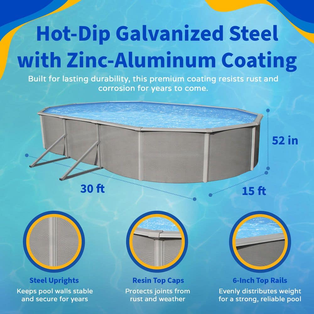 Belize 30' x 15' Oval Steel Above Ground Pool with Pump