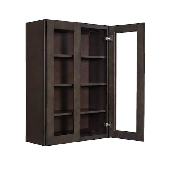 LIFEART CABINETRY Lancaster Shaker Assembled 24 in. x 42 in. x 12 in. Wall Mullion Door Cabinet with 2 Doors 3 Shelves in Vintage Charcoal