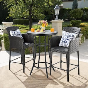 Outdoor Dining Table Bar Height Glass Table Metal All-Weather Round Glass Table Bistro Table Tempered Glass TopBlack