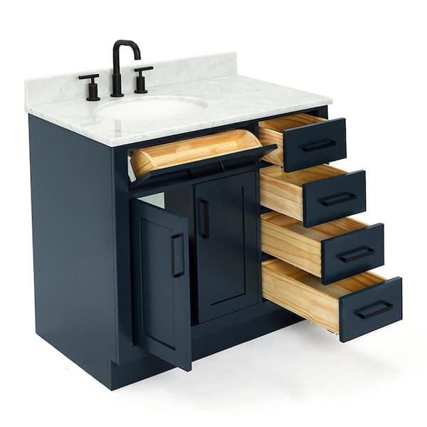 Aurora Blue 37 in. Vanity with Carrara Top