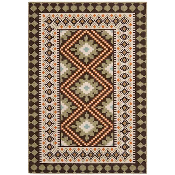 SAFAVIEH Veranda Brown/Terracotta 5 ft. x 8 ft. Border Indoor/Outdoor Patio  Area Rug