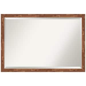 Fresco Light Pecan 38.5 in. W x 26.5 in. H Wood Framed Beveled Wall Mirror in Brown