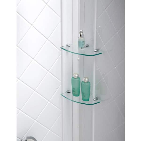 Slimline 48 in. x 32 in. x 72 in. Single Threshold Shower Pan Base in White with Shower Back Walls