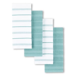 Albany Mineral Water Aqua/White Stripped Cotton Kitchen Towel Set (Set of 4)