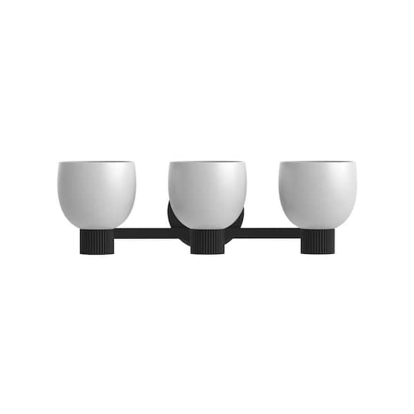 Raldric 24 in. 3-Light Black Modern Bathroom Vanity Light with Satin Etched White Glass