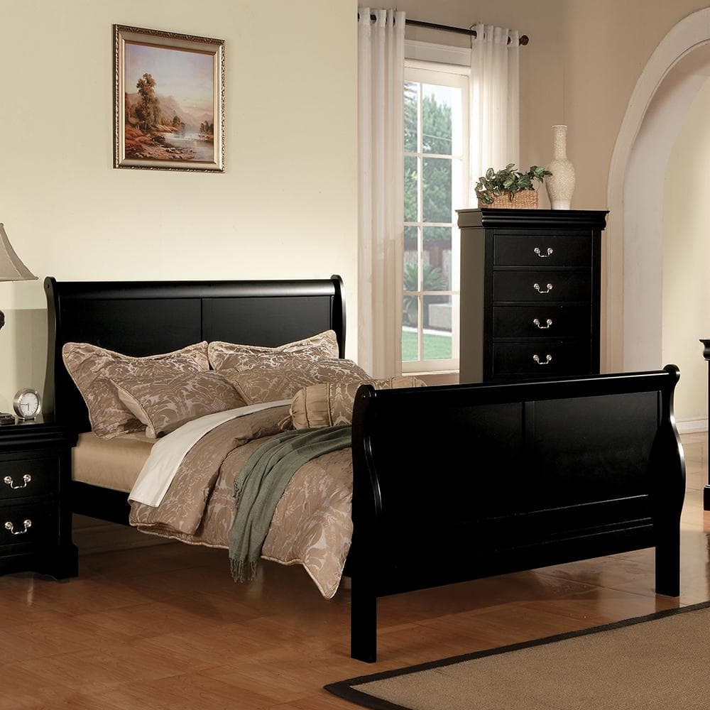 King Black Pine Wood Upholstered Bed with 6 Drawers
