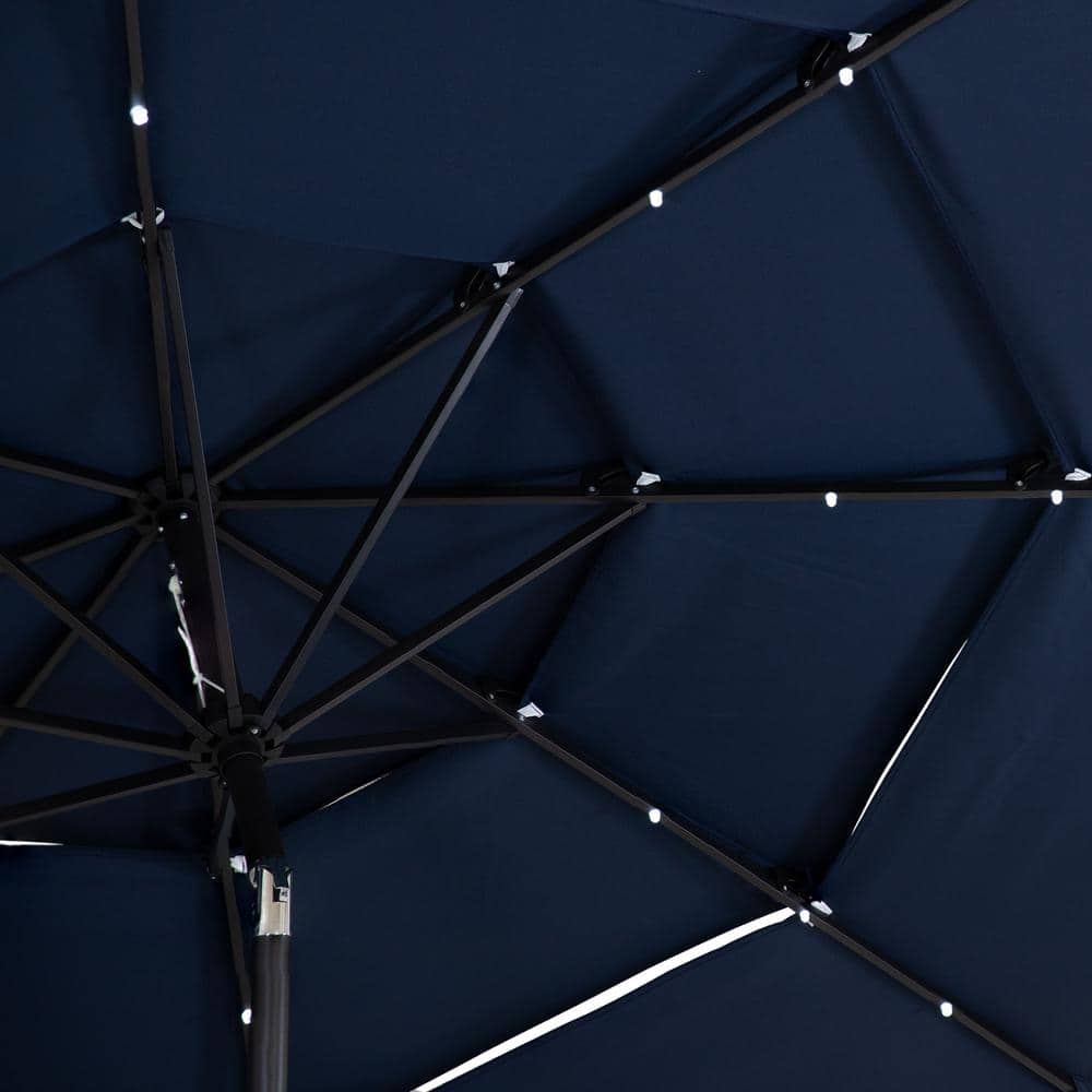 Navy Blue 10 ft Steel Market Umbrella with Solar LED Lights