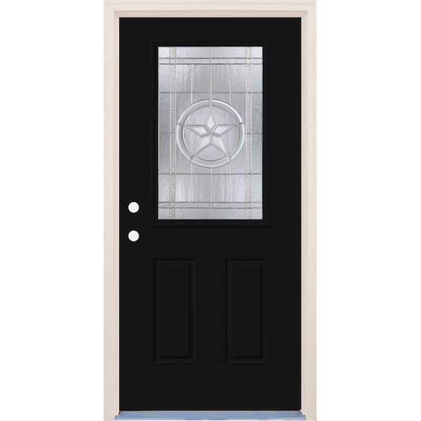 Builders Choice 36 in. x 80 in. Right-Hand Texas Star 1/2 Lite Decorative Glass Inkwell Fiberglass Prehung Front Door with Brickmould