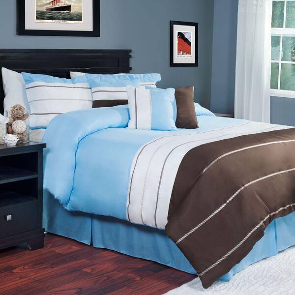Lavish Home Avery Blue 7-Piece Queen Comforter Set