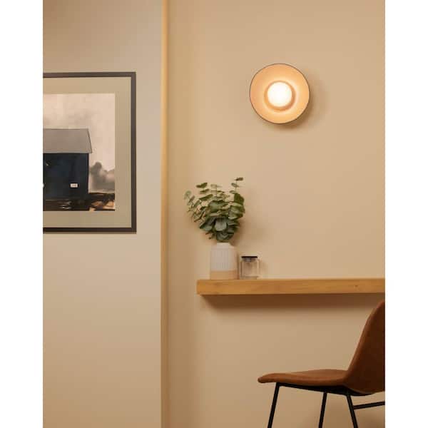 Ambiance Collection 10 in. 1 Light Carbon Matte Black with Champagne Gold Internal Finish Ceramic Wall Sconce