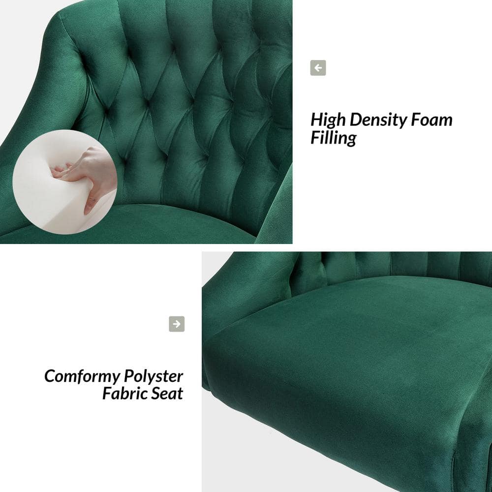 Ergonomic Green Velvet Task Chair with Gold Metal Legs