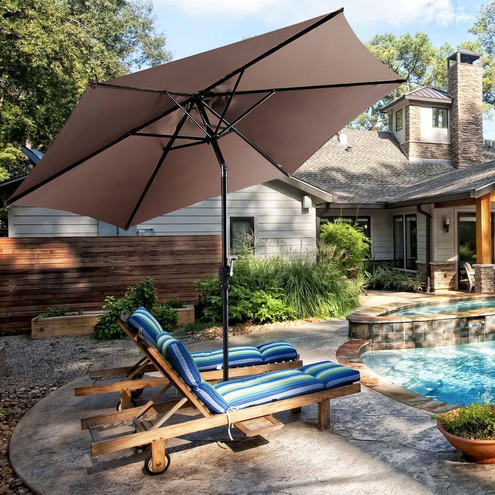 Tan 10ft Hexagon Steel Frame Patio Umbrella with Crank Lift