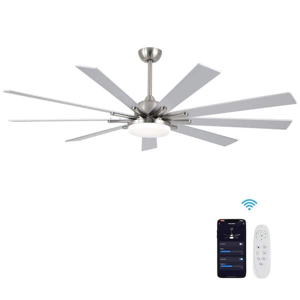 72 in. Integrated LED Brushed Nickel Smart Standard Ceiling Fan with Remote Control and Reversible Motor, Downrod Mount