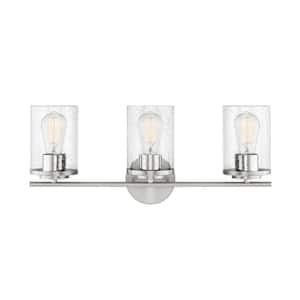 Marshall 22 in. W x 9.5 in. H 3-Light Polished Chrome Bathroom Vanity Light with Clear Glass Shades