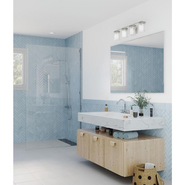 Winslett Collection 4-Light Brushed Nickel Clear Seeded Glass Coastal Bath Vanity Light