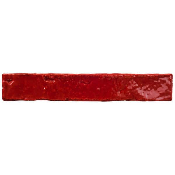 Ivy Hill Tile Virtuo Crimson Red 1.45 in. x 0.39 in. Polished Crackled Ceramic Subway Wall Tile Sample