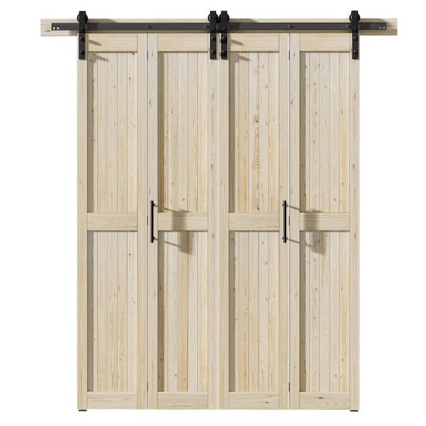 Assembled 80 in. x 84 in. Solid Core Unfinished Pine Wood Bi-fold Door With Hardware Kit