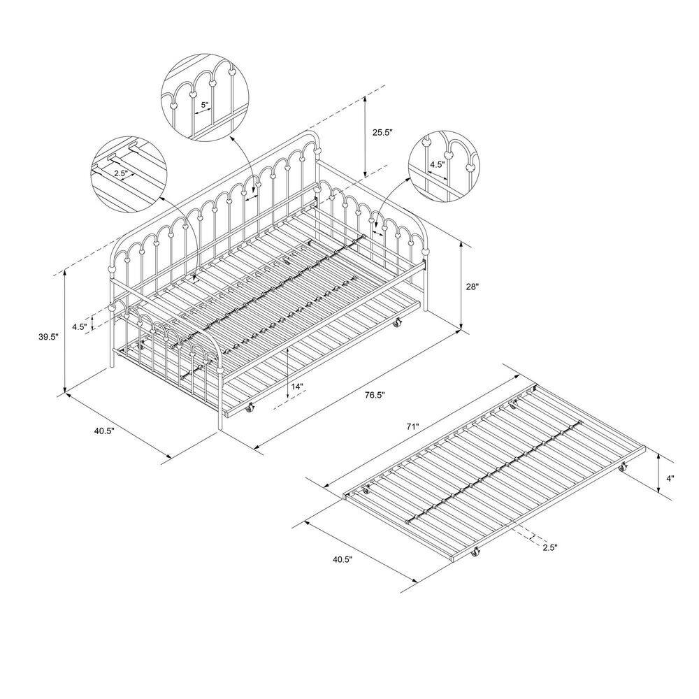 Stone Blue Twin Metal Daybed with Trundle and Slats
