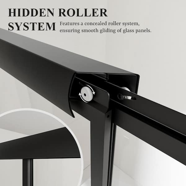 Cleo 59 in. W x 56 in. H Sliding Framed Tub Door in Matte Black Finish with Clear Tempered Glass